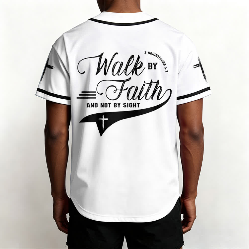 Christianartworkshop 2 Corinthians 5:7 “Walk By Faith And Not By Sight” Cross Statement Baseball Jersey - image 13