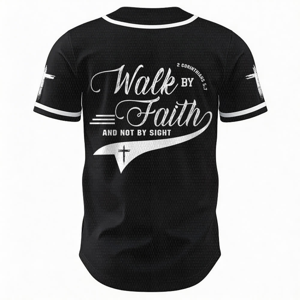 Christianartworkshop 2 Corinthians 5:7 “Walk By Faith And Not By Sight” Cross Statement Baseball Jersey - image 16