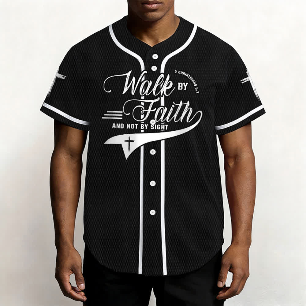 Christianartworkshop 2 Corinthians 5:7 “Walk By Faith And Not By Sight” Cross Statement Baseball Jersey - image 18