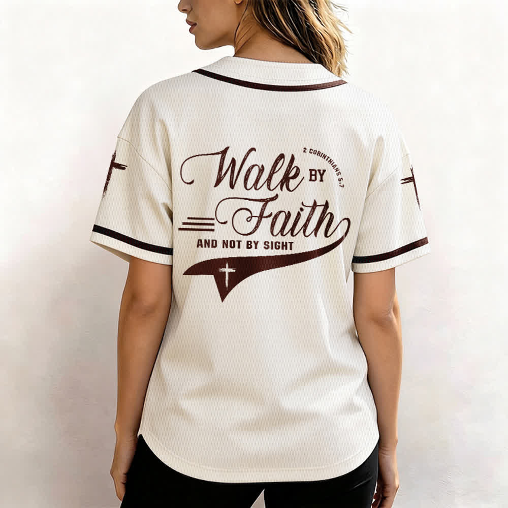 Christianartworkshop 2 Corinthians 5:7 “Walk By Faith And Not By Sight” Cross Statement Baseball Jersey - image 27
