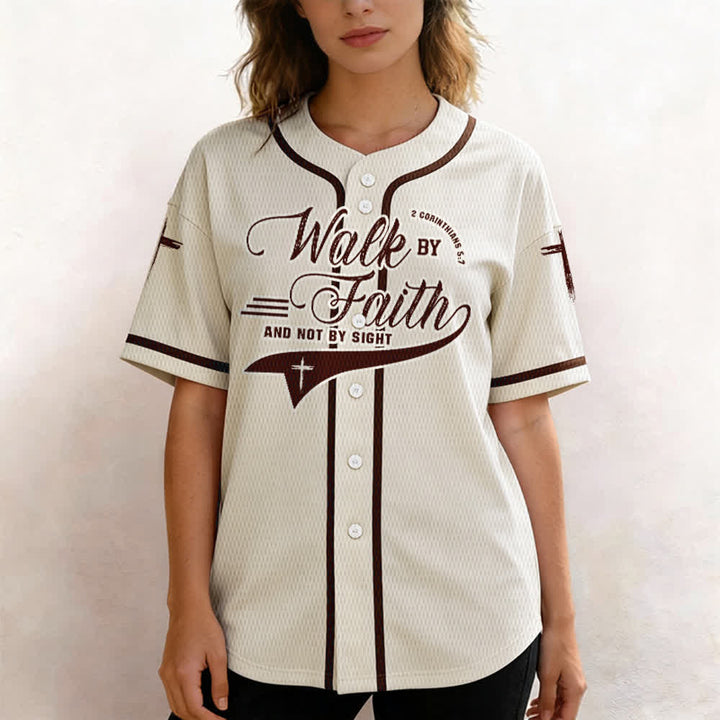 Christianartworkshop 2 Corinthians 5:7 “Walk By Faith And Not By Sight” Cross Statement Baseball Jersey - image 26