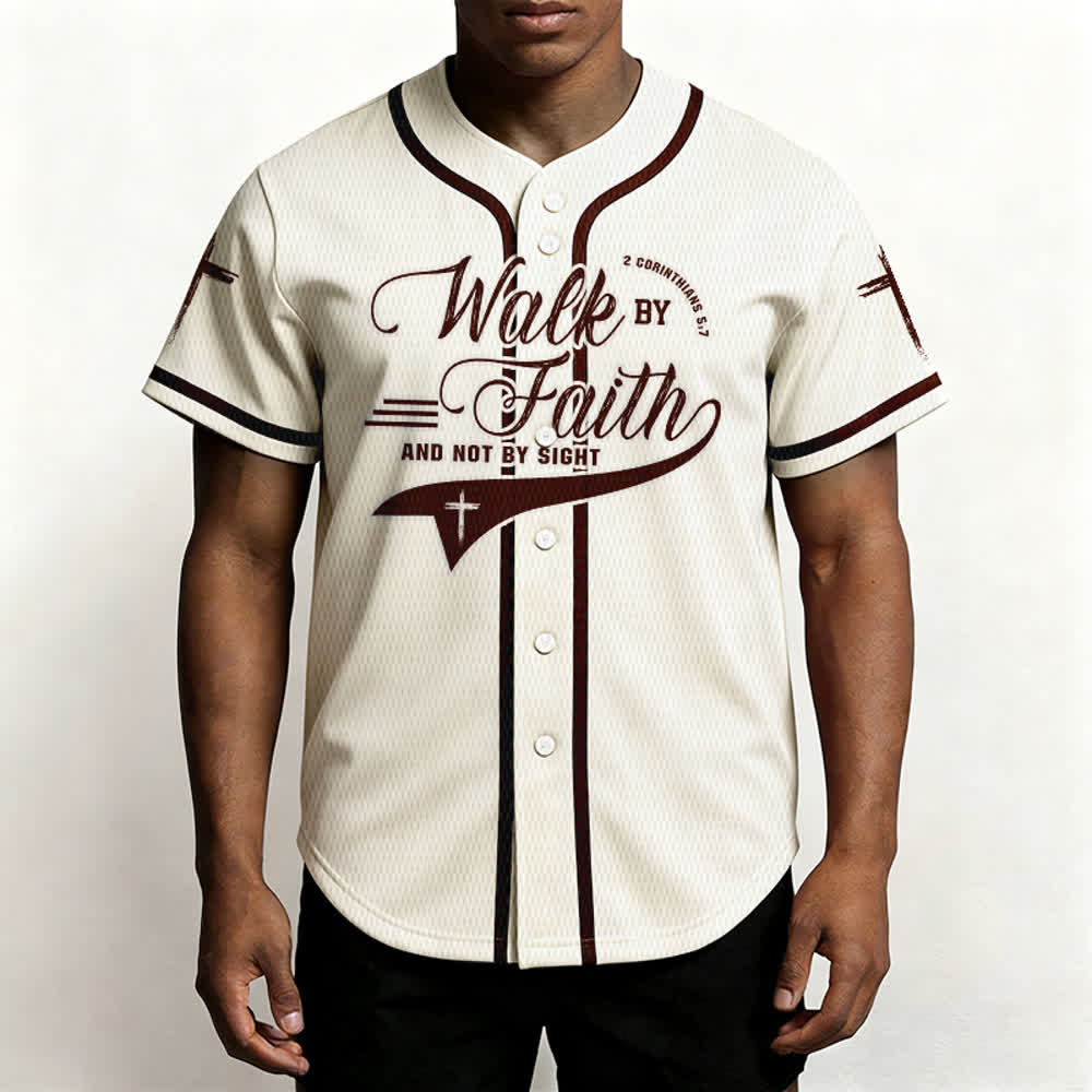 Christianartworkshop 2 Corinthians 5:7 “Walk By Faith And Not By Sight” Cross Statement Baseball Jersey - image 24