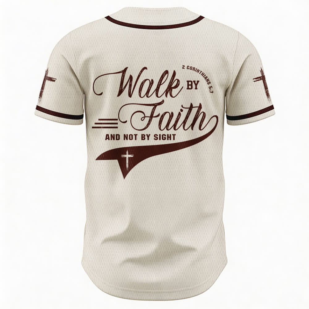 Christianartworkshop 2 Corinthians 5:7 “Walk By Faith And Not By Sight” Cross Statement Baseball Jersey - image 23