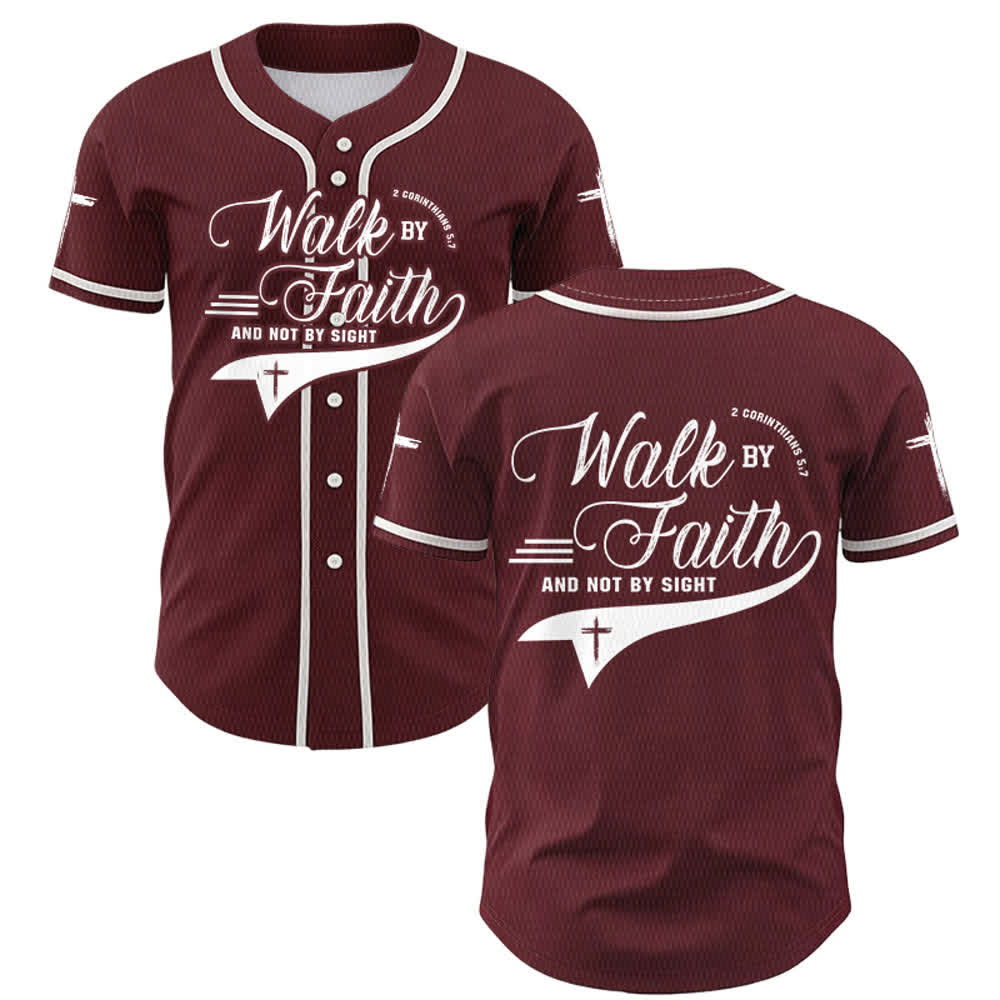 Christianartworkshop 2 Corinthians 5:7 “Walk By Faith And Not By Sight” Cross Statement Baseball Jersey - Wine - 5XL - image 35