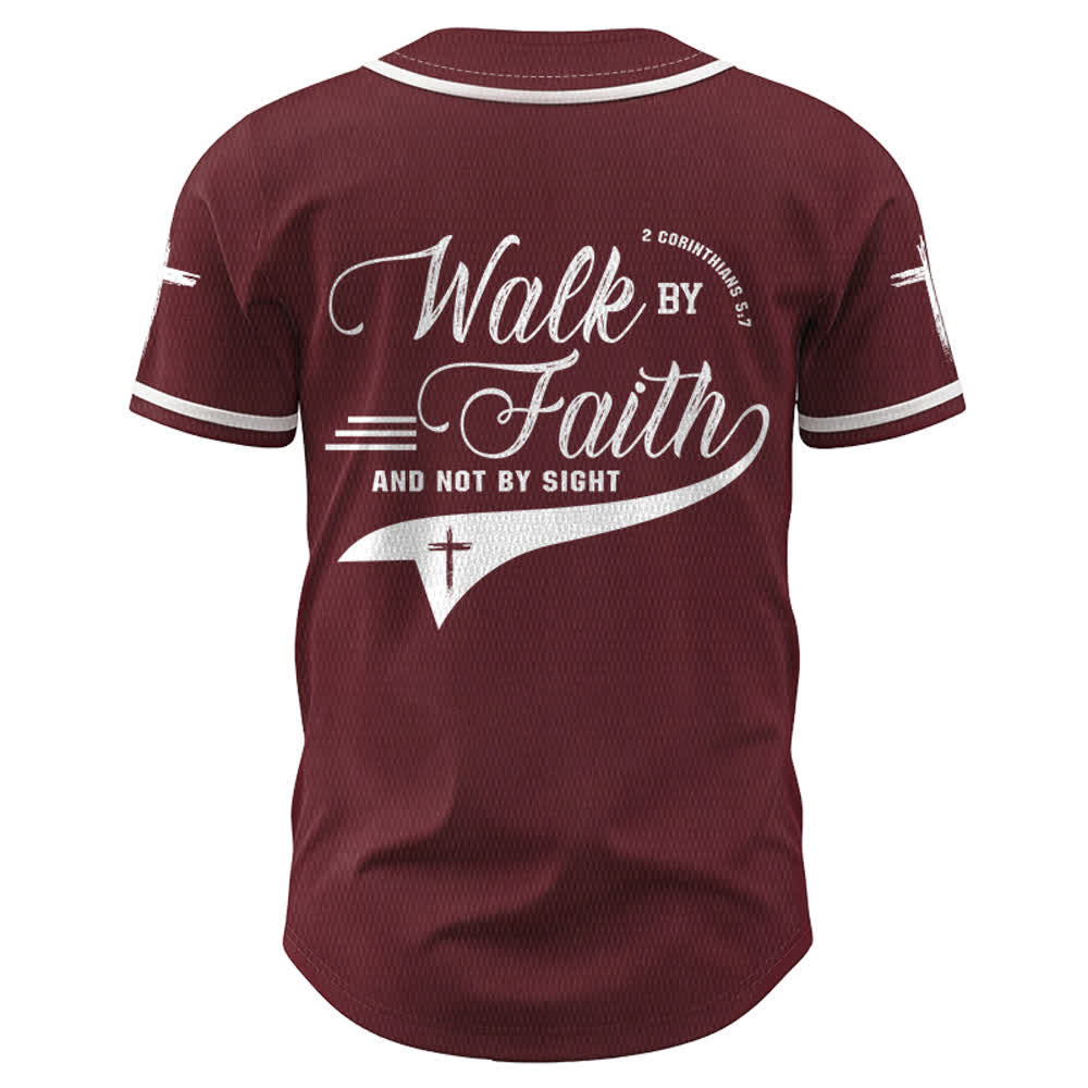 Christianartworkshop 2 Corinthians 5:7 “Walk By Faith And Not By Sight” Cross Statement Baseball Jersey - image 37