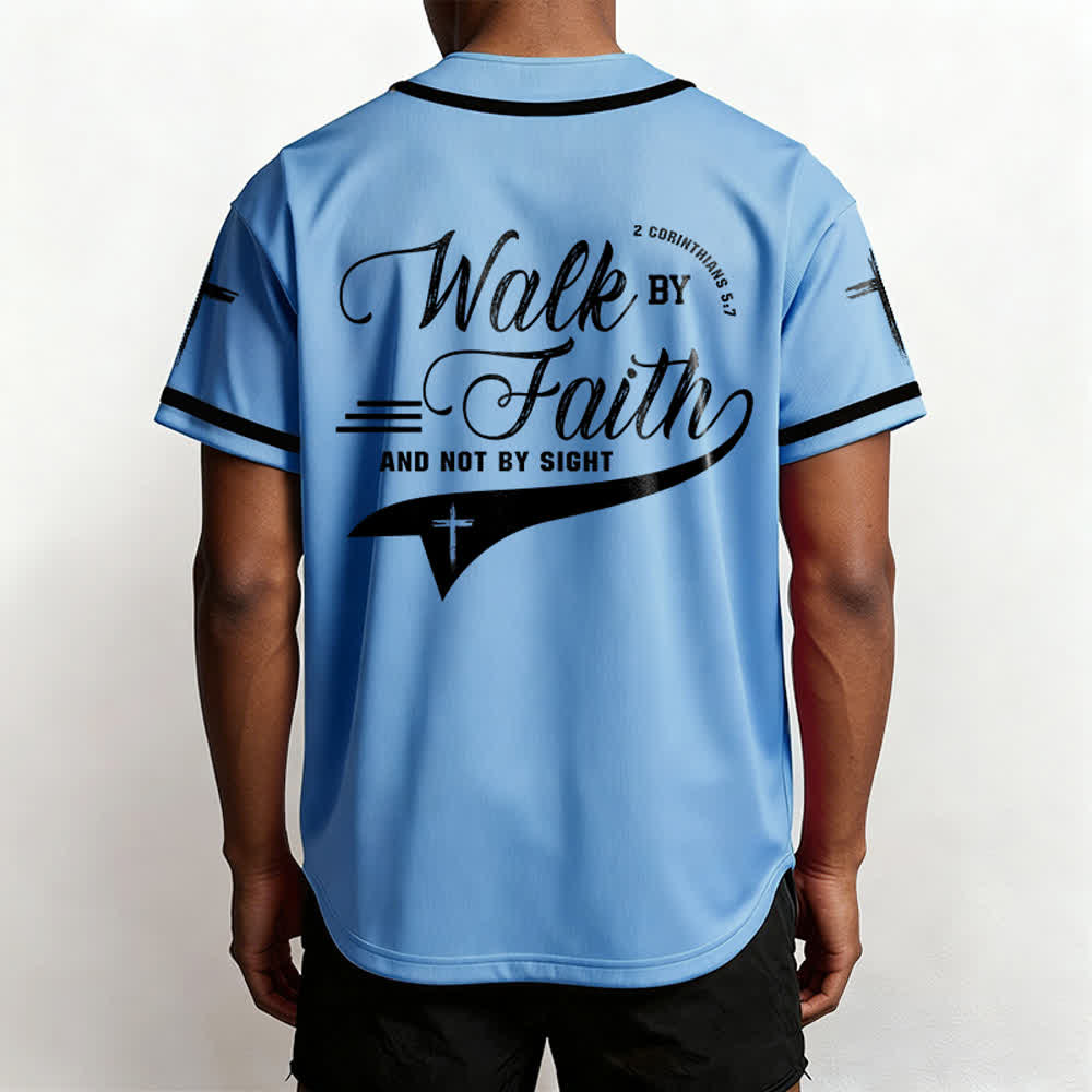 Christianartworkshop 2 Corinthians 5:7 “Walk By Faith And Not By Sight” Cross Statement Baseball Jersey - image 46