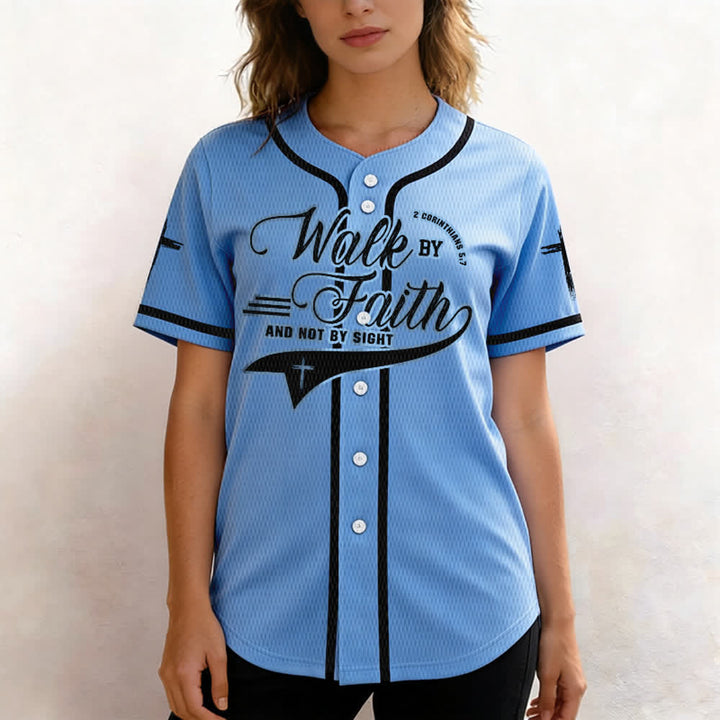 Christianartworkshop 2 Corinthians 5:7 “Walk By Faith And Not By Sight” Cross Statement Baseball Jersey - image 47