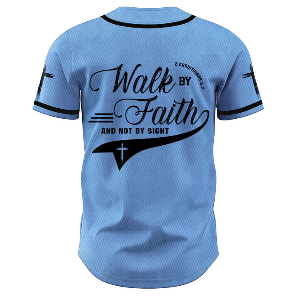 Christianartworkshop 2 Corinthians 5:7 “Walk By Faith And Not By Sight” Cross Statement Baseball Jersey - image 44