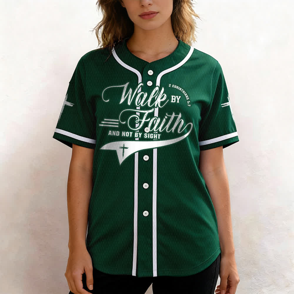 Christianartworkshop 2 Corinthians 5:7 “Walk By Faith And Not By Sight” Cross Statement Baseball Jersey - image 54