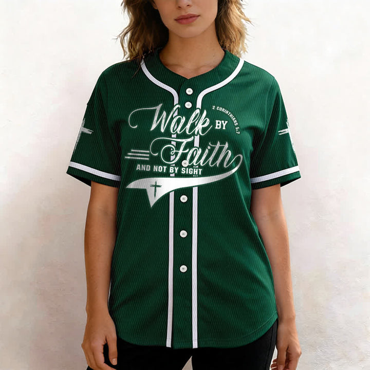 Christianartworkshop 2 Corinthians 5:7 “Walk By Faith And Not By Sight” Cross Statement Baseball Jersey - image 54