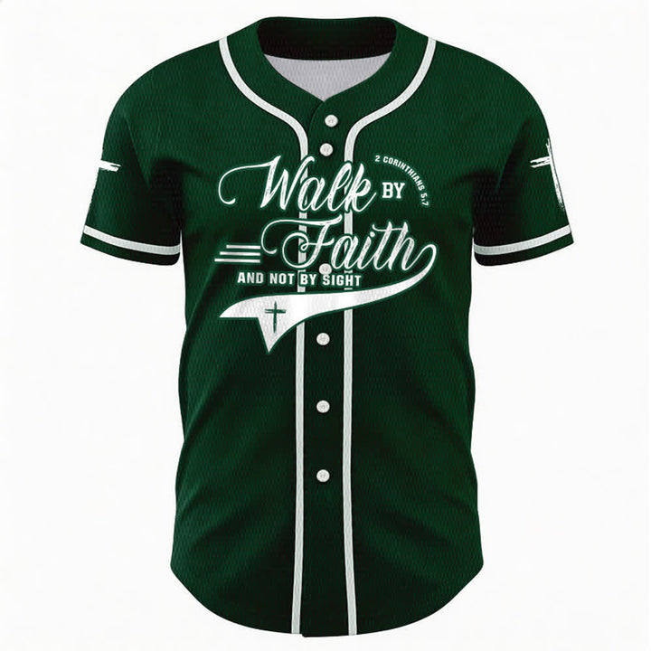 Christianartworkshop 2 Corinthians 5:7 “Walk By Faith And Not By Sight” Cross Statement Baseball Jersey - image 50