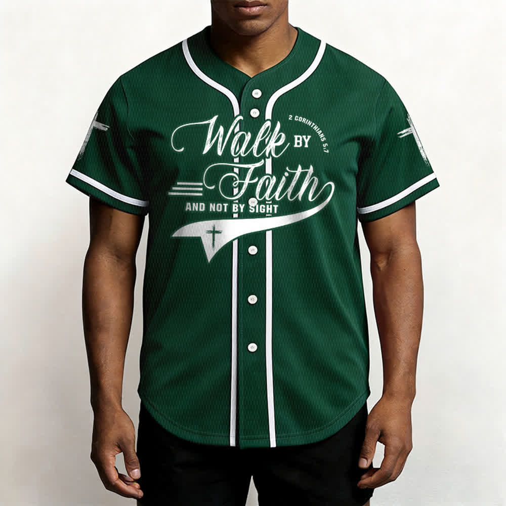 Christianartworkshop 2 Corinthians 5:7 “Walk By Faith And Not By Sight” Cross Statement Baseball Jersey - image 52