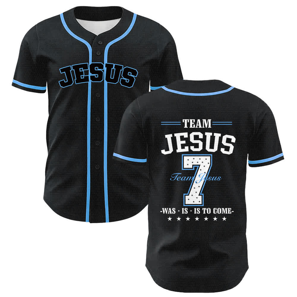 Christianartworkshop Team Jesus Number 7 Was Is Is To Come Unisex Baseball Jersey - Blue - 5XL - image 0