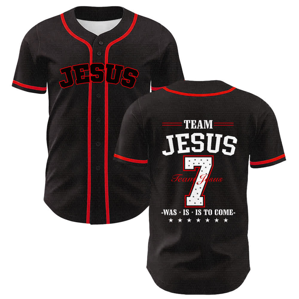 Christianartworkshop Team Jesus Number 7 Was Is Is To Come Unisex Baseball Jersey - Red - 5XL - image 12