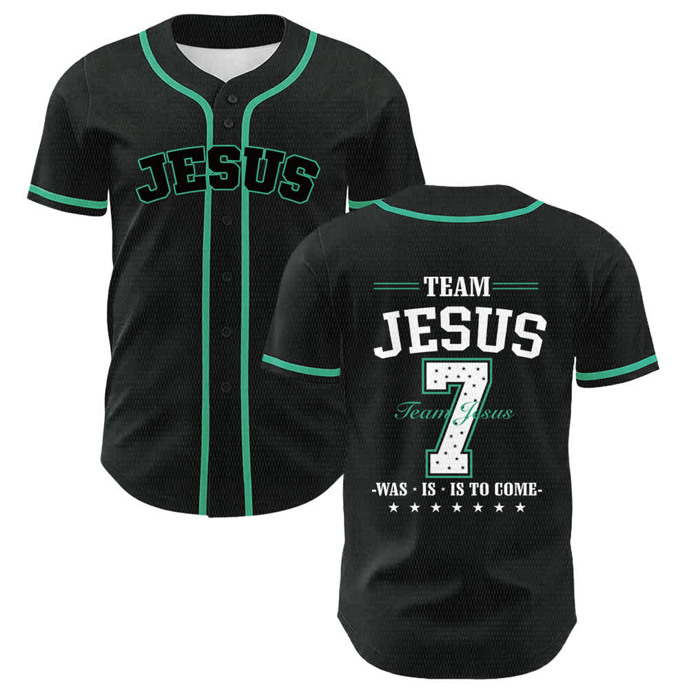 Christianartworkshop Team Jesus Number 7 Was Is Is To Come Unisex Baseball Jersey - Dark Green - 5XL - image 24