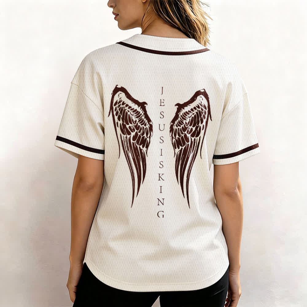Christianartworkshop Jesus Is King Angel Wings Cross Faith Statement Custom Baseball Jersey - image 17