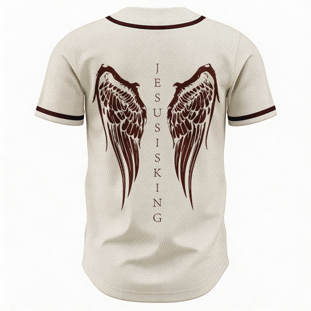 Christianartworkshop Jesus Is King Angel Wings Cross Faith Statement Custom Baseball Jersey - image 15