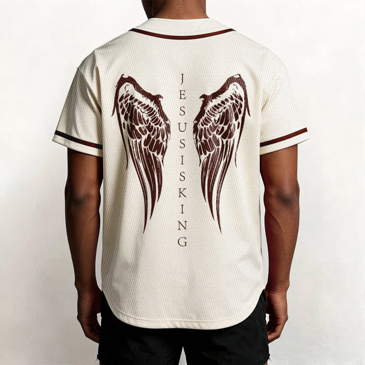 Christianartworkshop Jesus Is King Angel Wings Cross Faith Statement Custom Baseball Jersey - image 19
