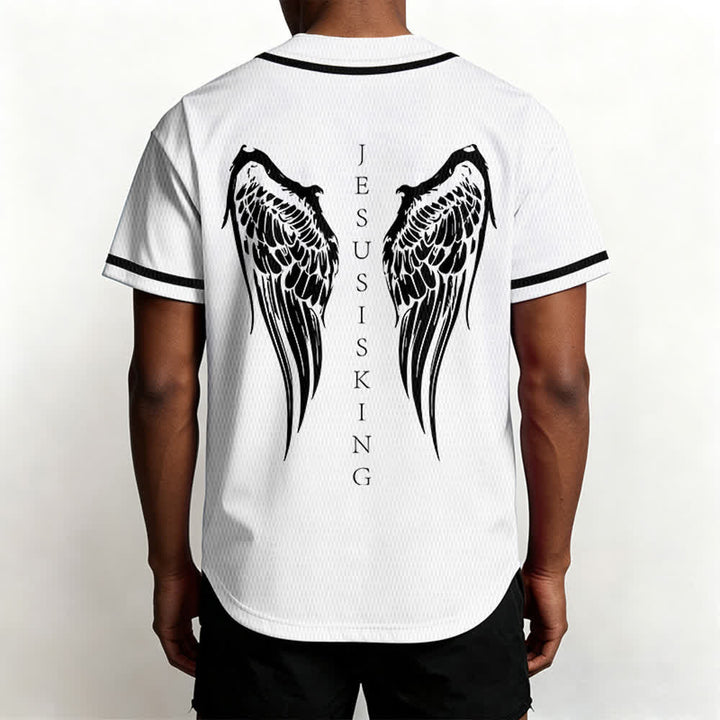 Christianartworkshop Jesus Is King Angel Wings Cross Faith Statement Custom Baseball Jersey - image 26