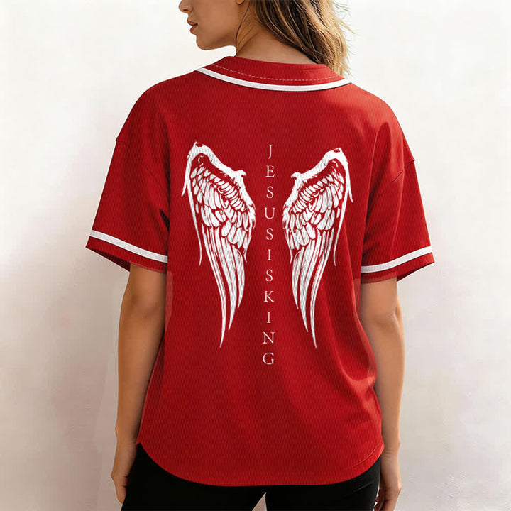 Christianartworkshop Jesus Is King Angel Wings Cross Faith Statement Custom Baseball Jersey - image 31