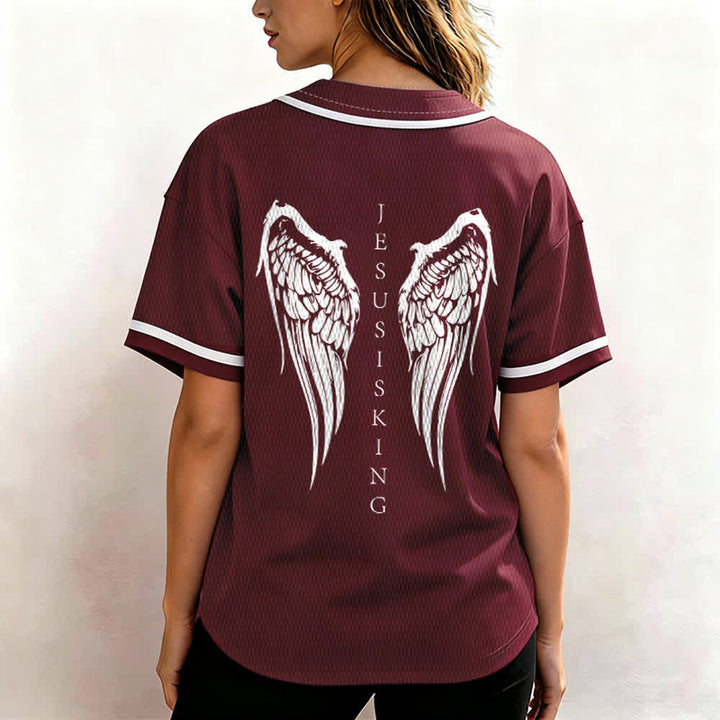 Christianartworkshop Jesus Is King Angel Wings Cross Faith Statement Custom Baseball Jersey - image 38