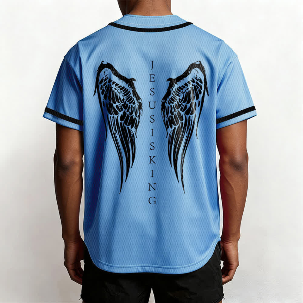 Christianartworkshop Jesus Is King Angel Wings Cross Faith Statement Custom Baseball Jersey - image 47