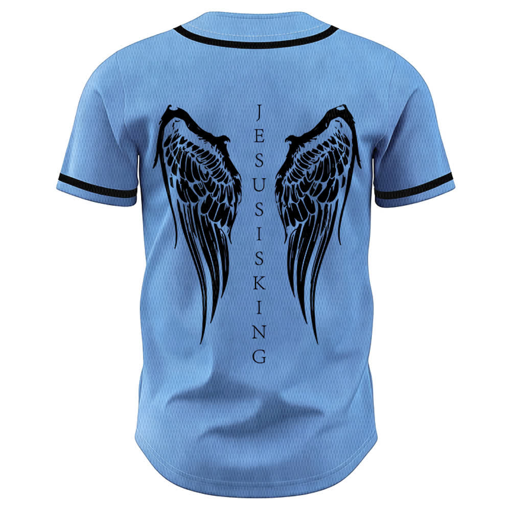 Christianartworkshop Jesus Is King Angel Wings Cross Faith Statement Custom Baseball Jersey - image 43