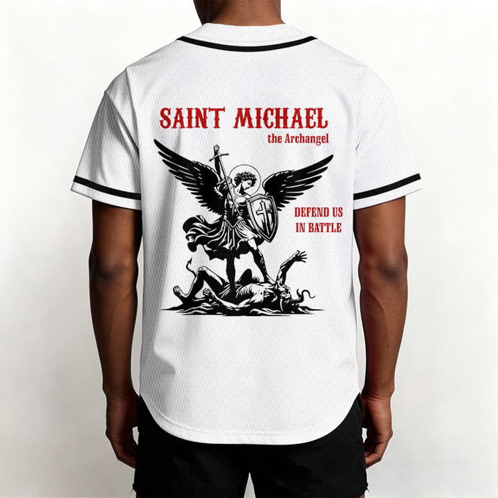 Christianartworkshop St.Michael Archangel Defend Us Unisex Baseball Jersey - image 3