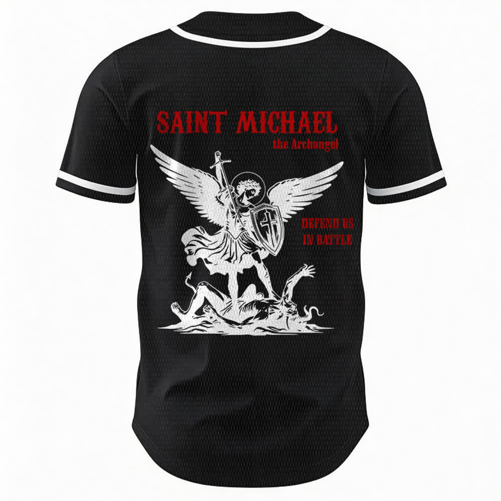 Christianartworkshop St.Michael Archangel Defend Us Unisex Baseball Jersey - image 8