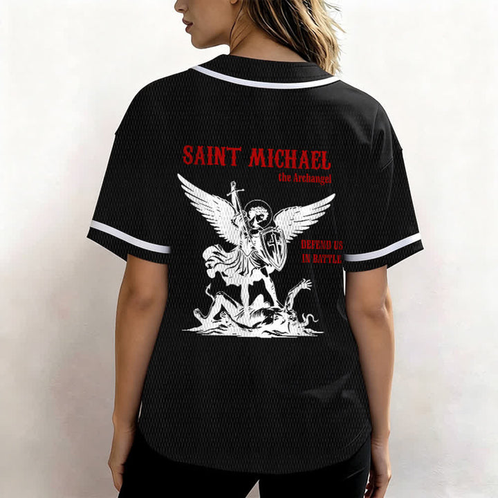 Christianartworkshop St.Michael Archangel Defend Us Unisex Baseball Jersey - image 10