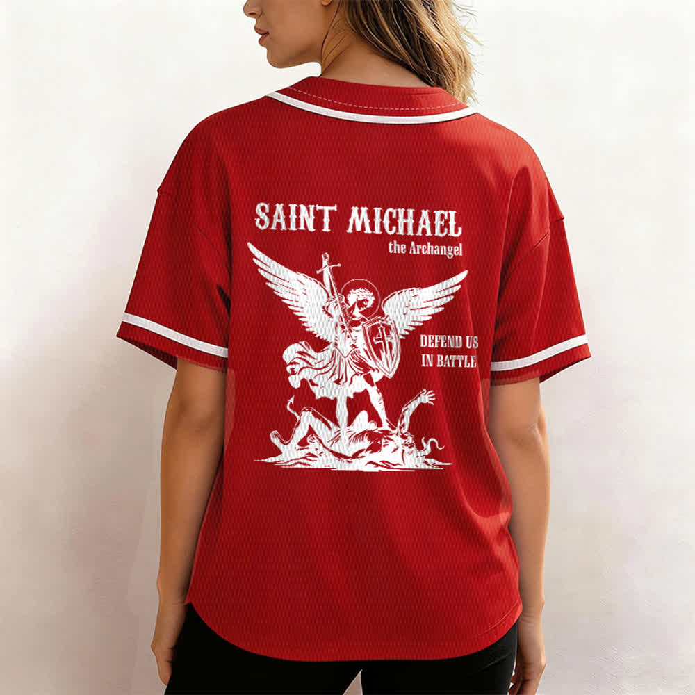 Christianartworkshop St.Michael Archangel Defend Us Unisex Baseball Jersey - image 17