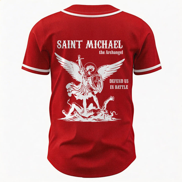 Christianartworkshop St.Michael Archangel Defend Us Unisex Baseball Jersey - image 15