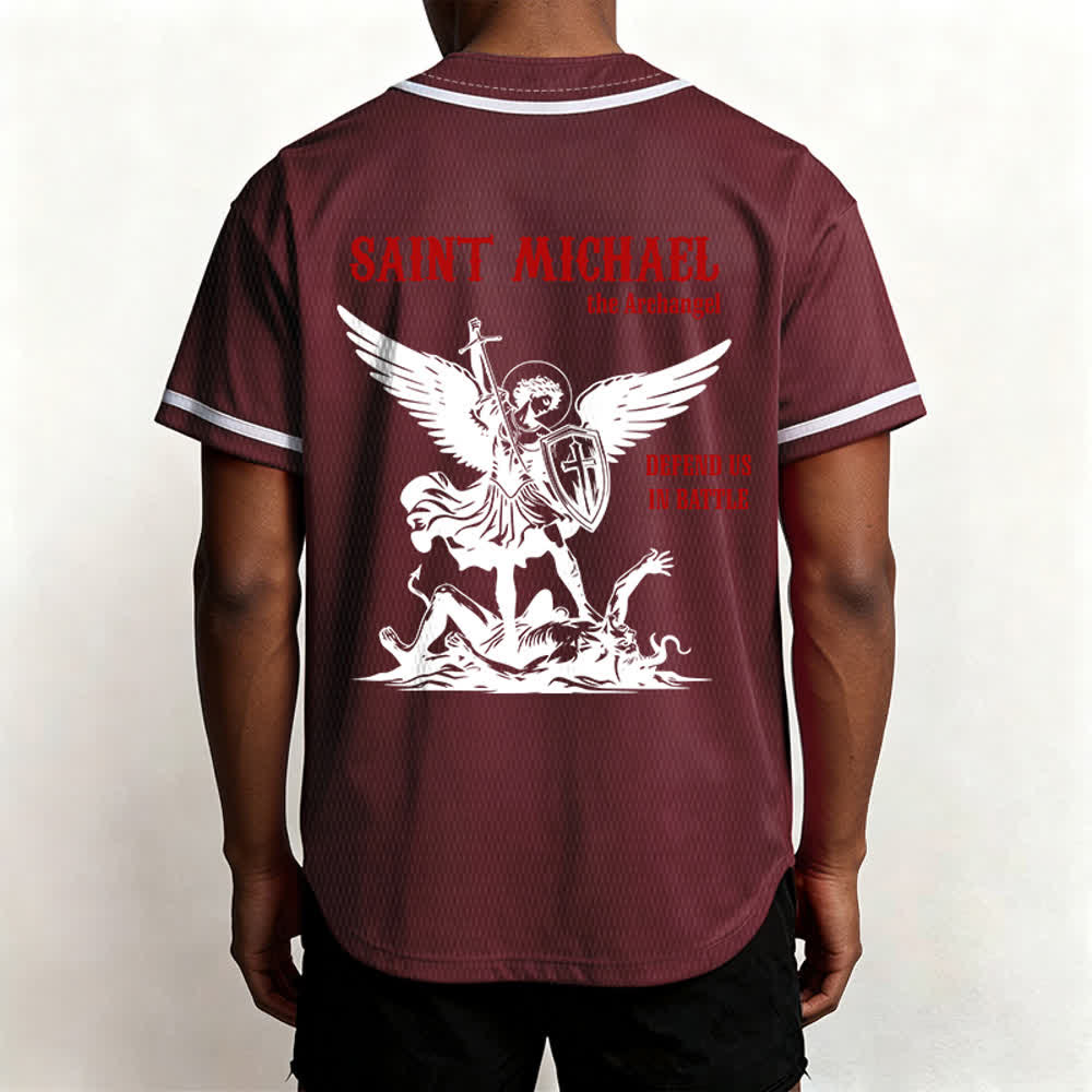 Christianartworkshop St.Michael Archangel Defend Us Unisex Baseball Jersey - image 26
