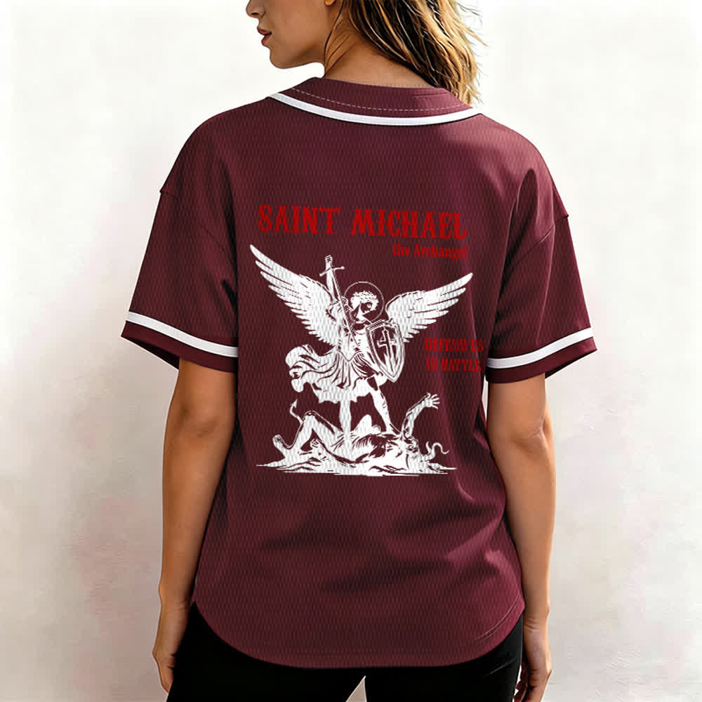 Christianartworkshop St.Michael Archangel Defend Us Unisex Baseball Jersey - image 24