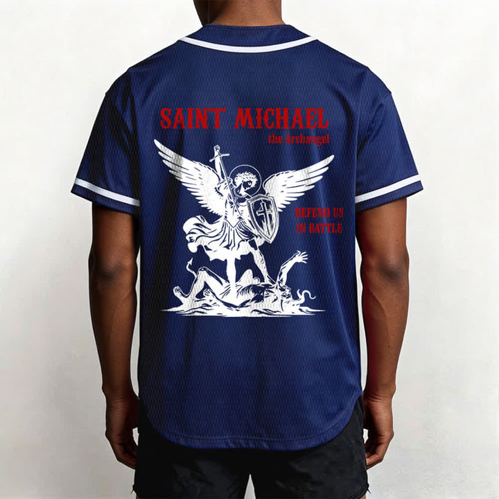 Christianartworkshop St.Michael Archangel Defend Us Unisex Baseball Jersey - image 40