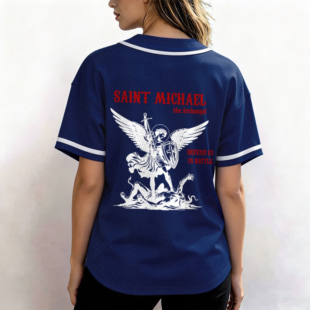 Christianartworkshop St.Michael Archangel Defend Us Unisex Baseball Jersey - image 38