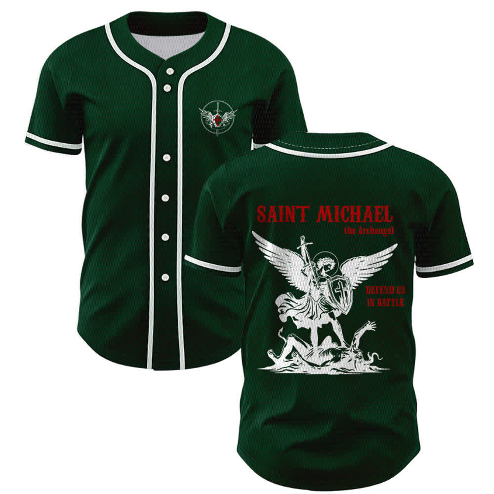 Christianartworkshop St.Michael Archangel Defend Us Unisex Baseball Jersey - Green - 5XL - image 42