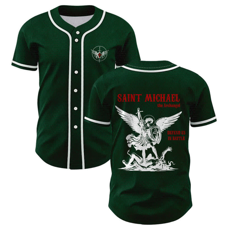 Christianartworkshop St.Michael Archangel Defend Us Unisex Baseball Jersey - Green - 5XL - image 42