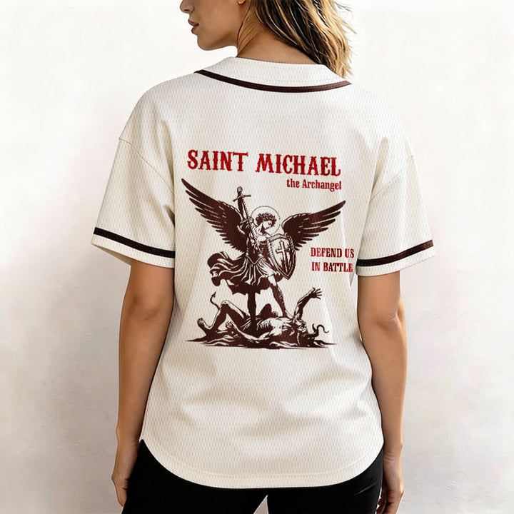 Christianartworkshop St.Michael Archangel Defend Us Unisex Baseball Jersey - image 51