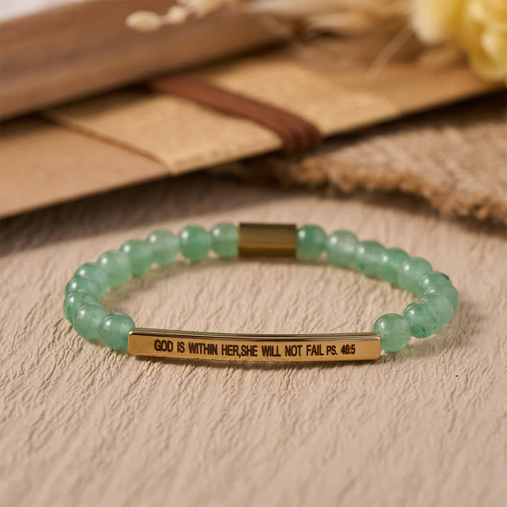 Christianartworkshop Engraved Curved Bar Stretch Beaded Bracelet With Psalm Verse God Is Within Her She Will Not Fail - H - image 14