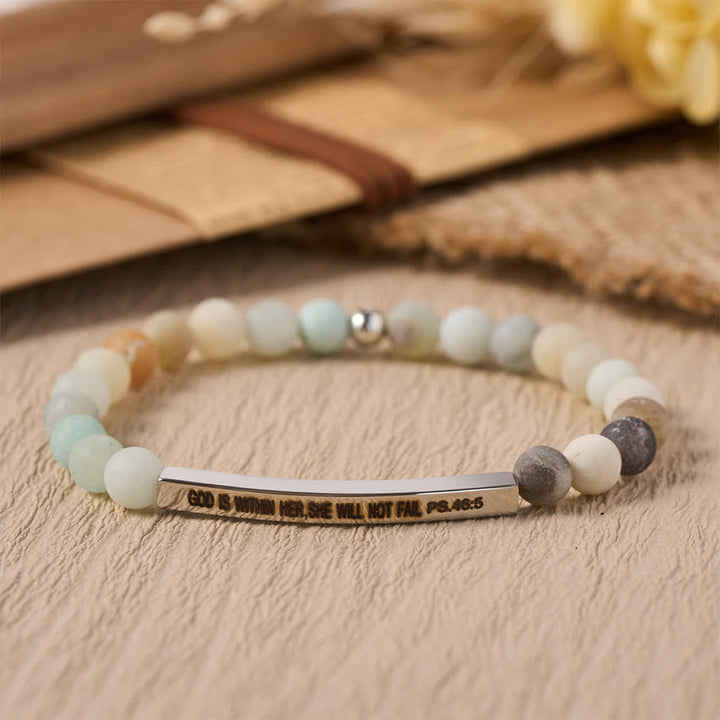 Christianartworkshop Engraved Curved Bar Stretch Beaded Bracelet With Psalm Verse God Is Within Her She Will Not Fail - D - image 6