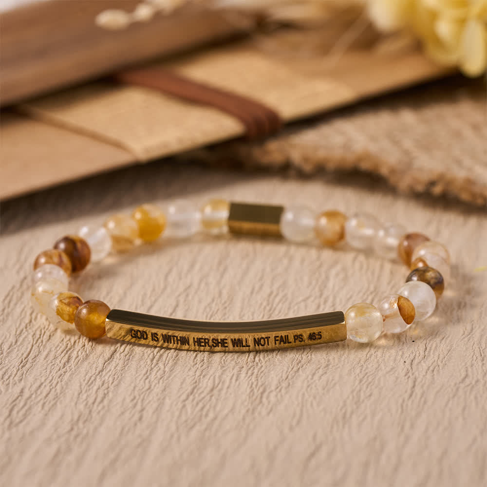 Christianartworkshop Engraved Curved Bar Stretch Beaded Bracelet With Psalm Verse God Is Within Her She Will Not Fail - F - image 10
