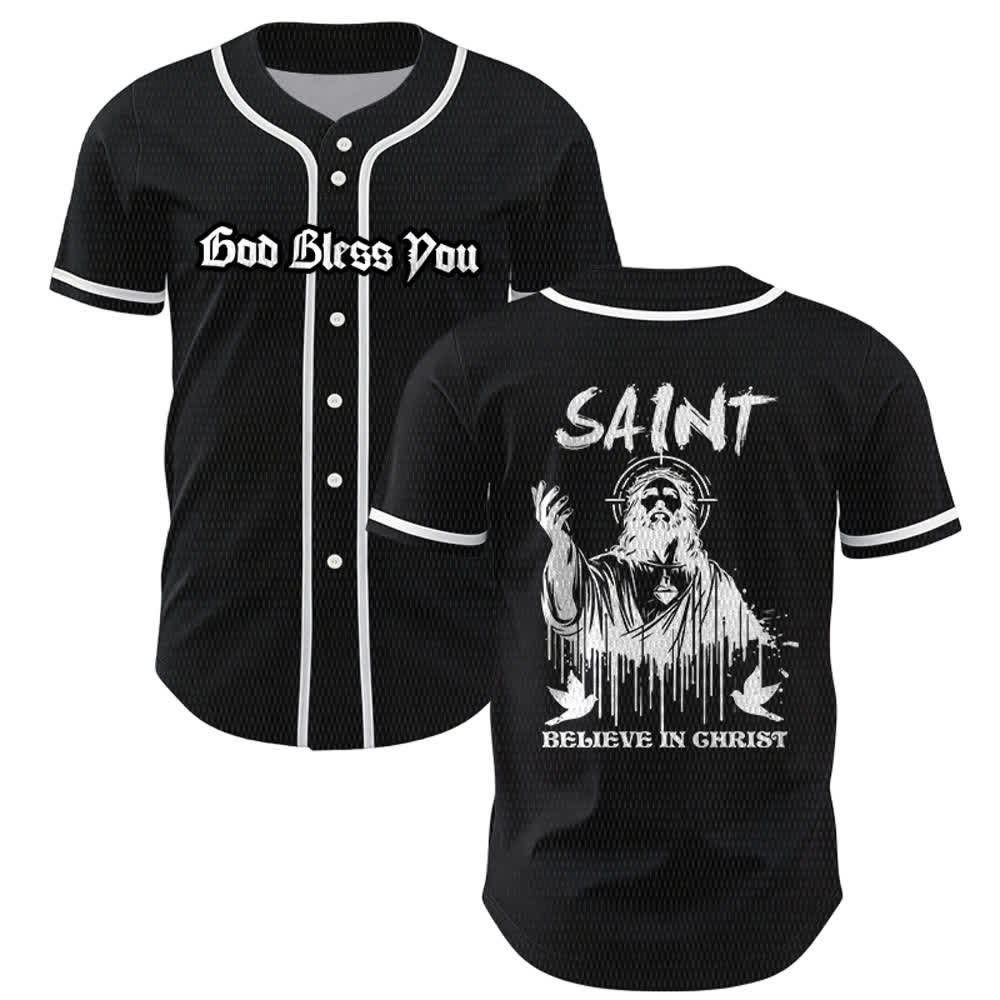 Christianartworkshop Saint Believe In Christ Unisex Baseball Jersey - Black - 5XL - image 7