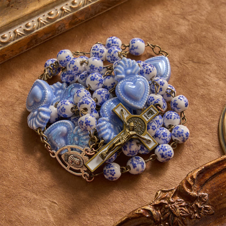 Christianartworkshop Gloss Glaze Sacred Heart Ceramic Prayer Rosary Featuring Sacred Heart Portrait Medallion - image 10