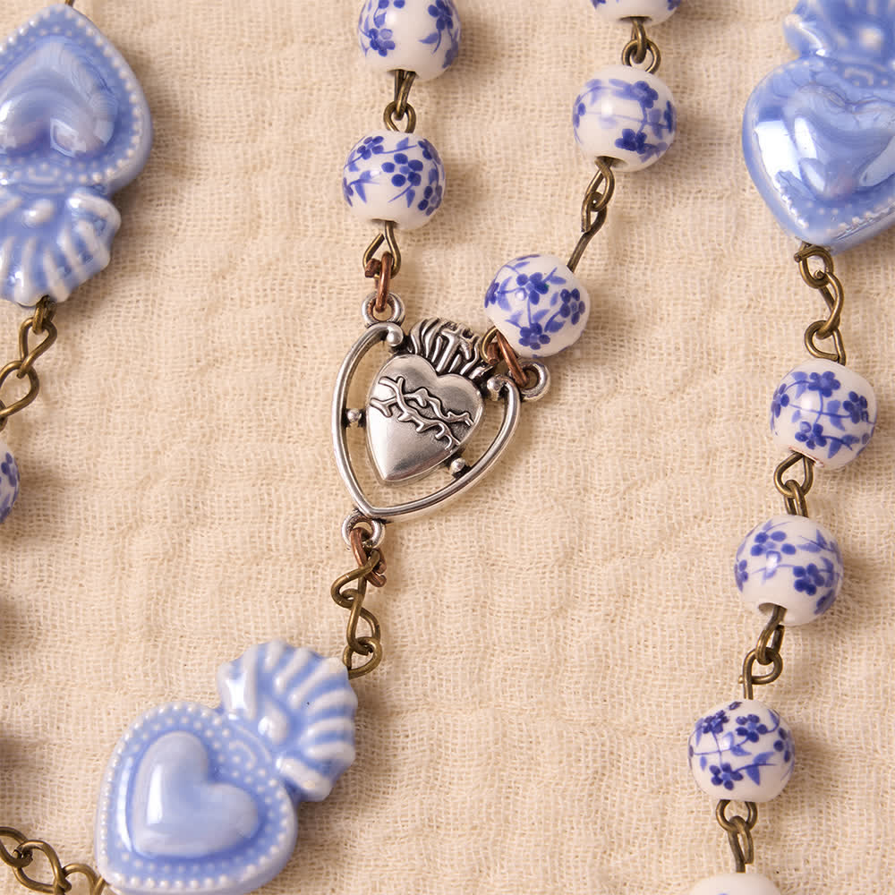 Christianartworkshop Gloss Glaze Sacred Heart Ceramic Prayer Rosary Featuring Sacred Heart Portrait Medallion - image 13