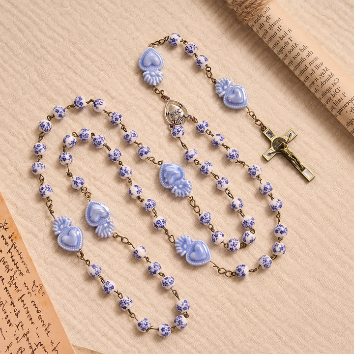 Christianartworkshop Gloss Glaze Sacred Heart Ceramic Prayer Rosary Featuring Sacred Heart Portrait Medallion - image 12