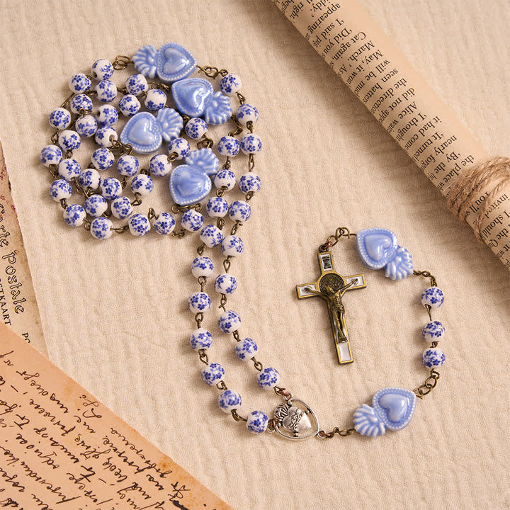 Christianartworkshop Gloss Glaze Sacred Heart Ceramic Prayer Rosary Featuring Sacred Heart Portrait Medallion - image 11