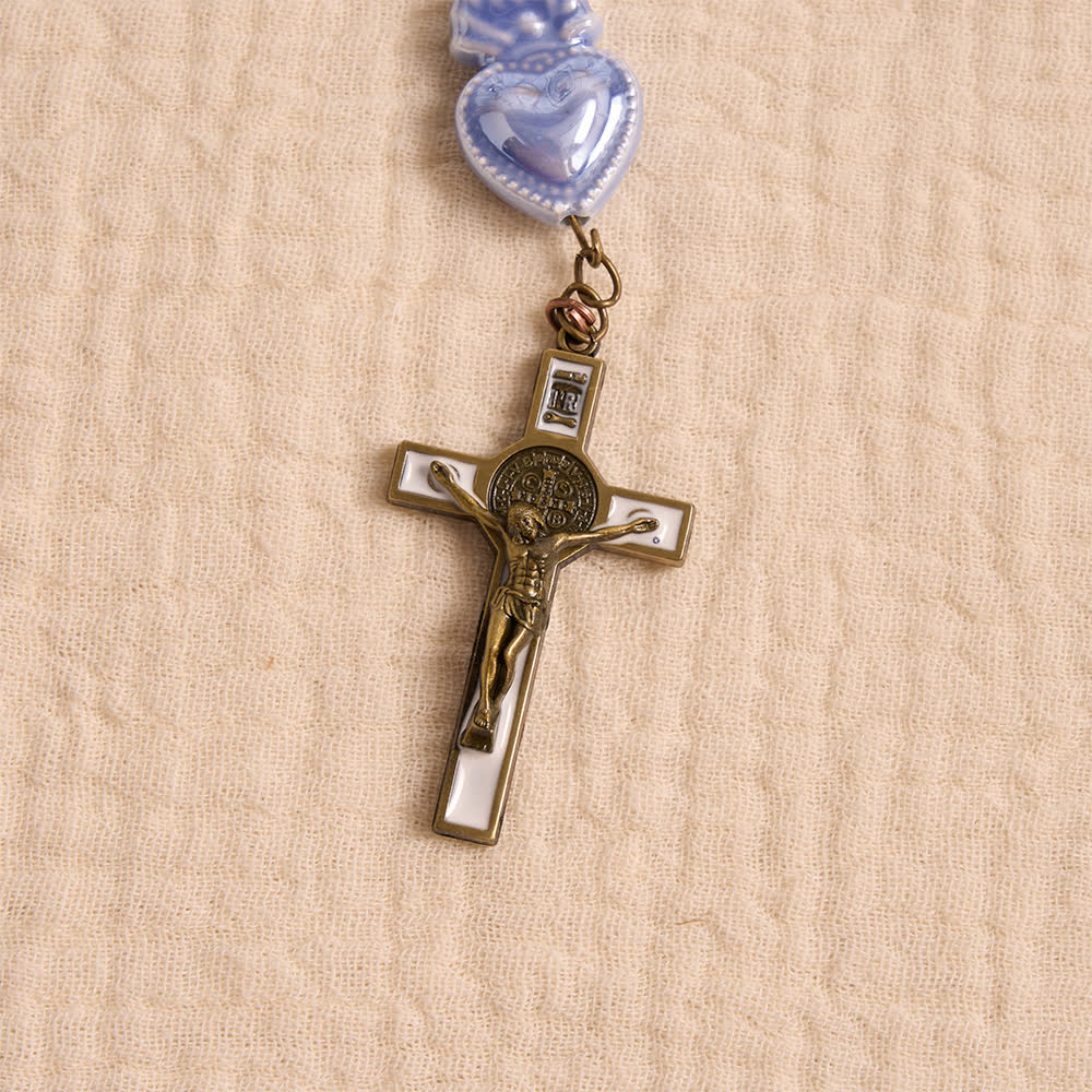 Christianartworkshop Floral Porcelain Sacred Heart Ceramic Rosary With Enamel Trimmed Crucifix - image 14