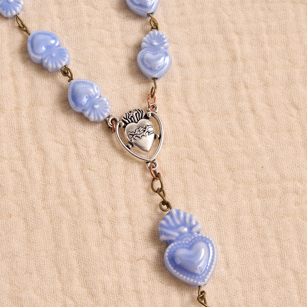 Christianartworkshop Floral Porcelain Sacred Heart Ceramic Rosary With Enamel Trimmed Crucifix - image 13
