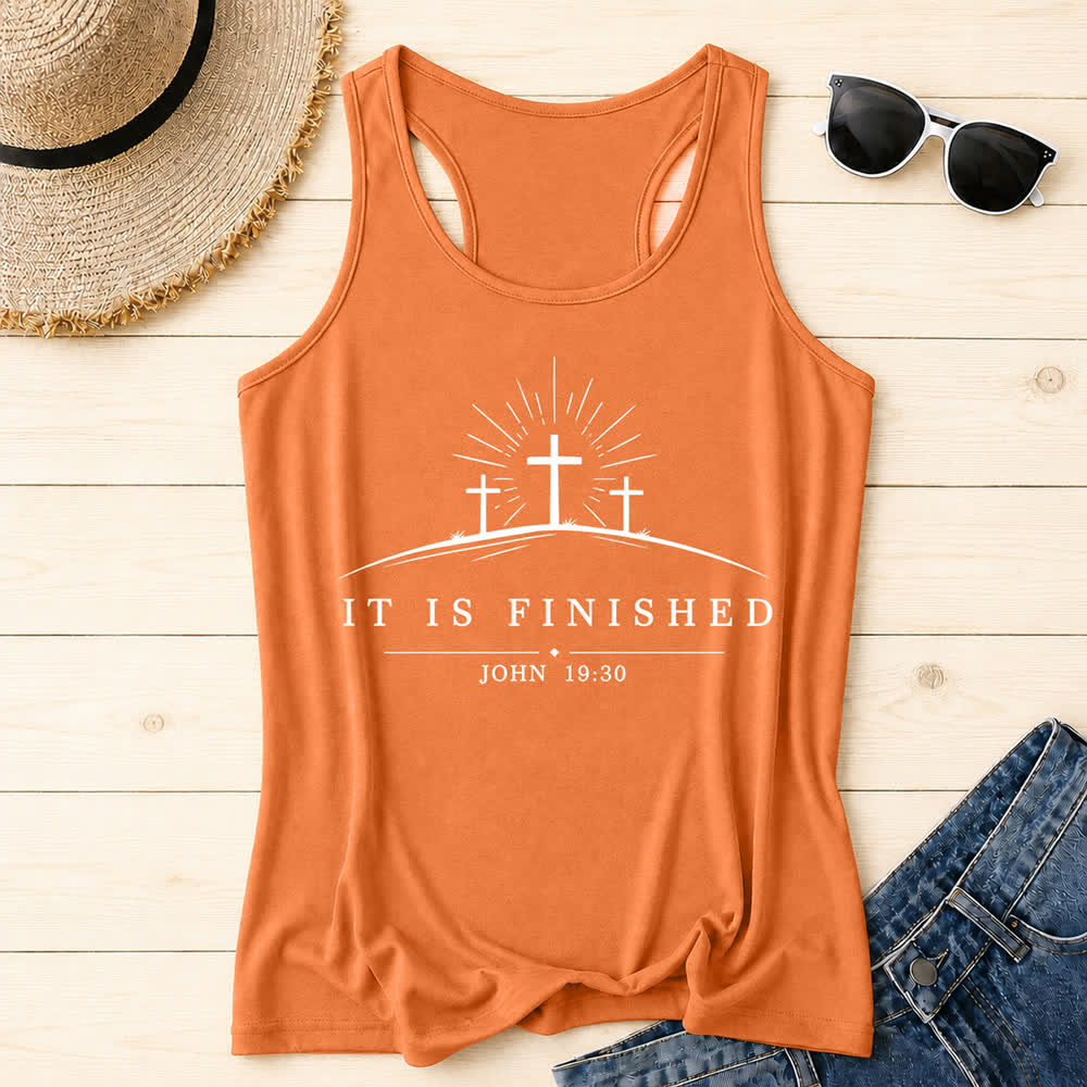 Christianartworkshop Classic Faith It Is Finished Cross Racerback Tank Top - Orange - 2XL - image 18